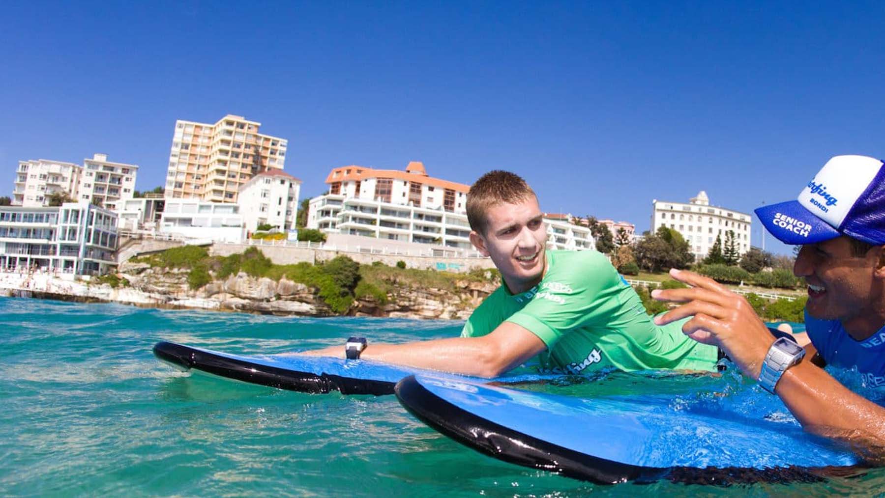 Surfing lesson in Bondi Beach