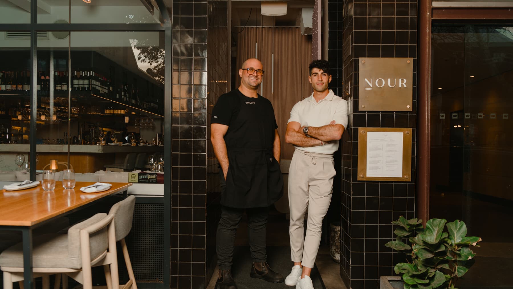 Ibrahim Kassif and owner Ibby posing in front of Surry Hills restaurant Nour